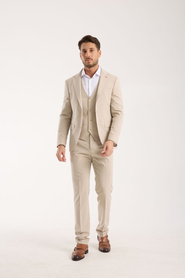 3'lü Takım Elbise - Bej