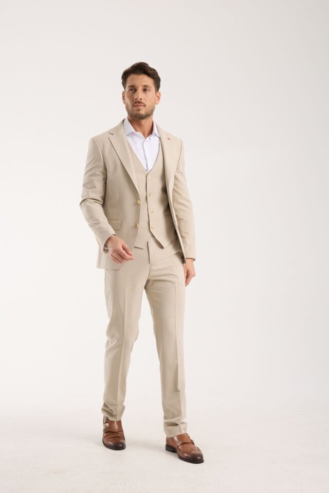 3'lü Takım Elbise - Bej