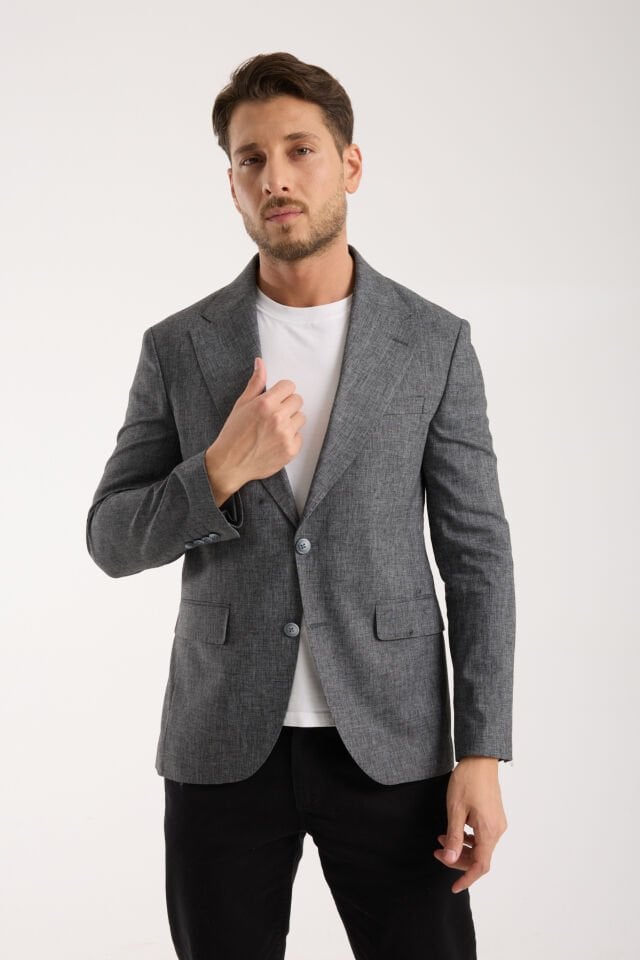 Keten Tek Ceket - Koyu Gri