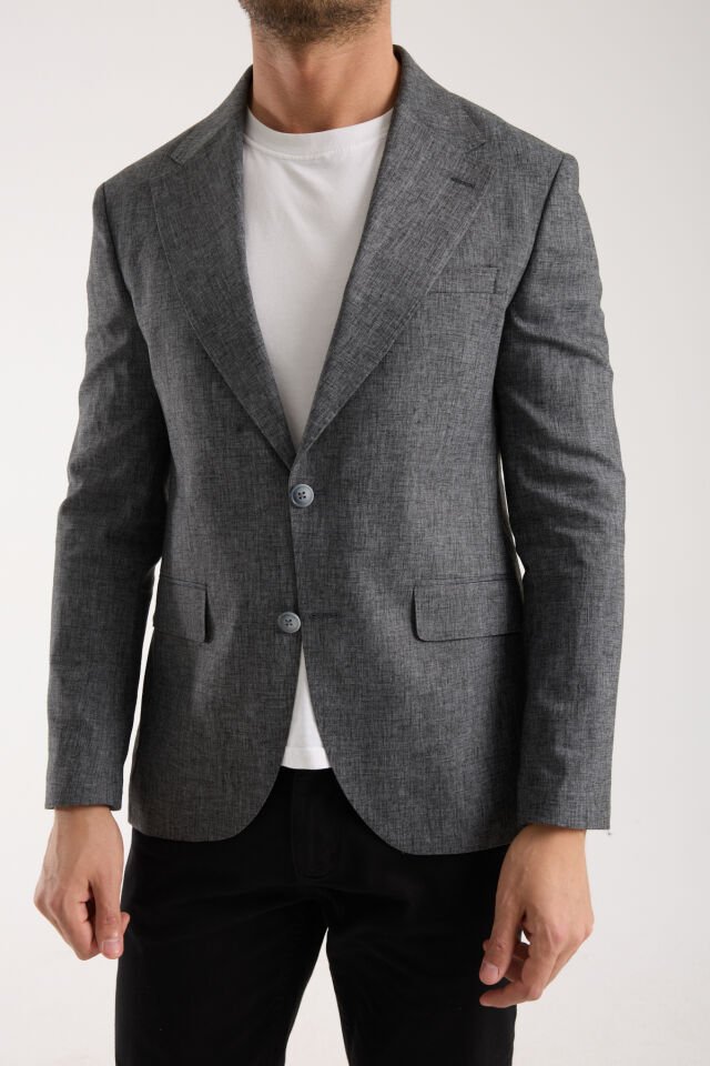 Keten Tek Ceket - Koyu Gri | Modern ve Net Erkek Ceket