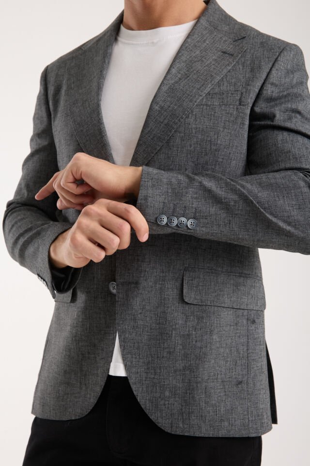 Keten Tek Ceket - Koyu Gri | Modern ve Net Erkek Ceket