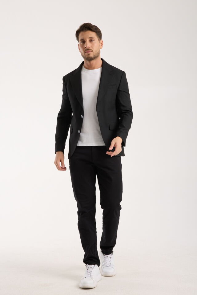 Süet Tek Ceket - Siyah