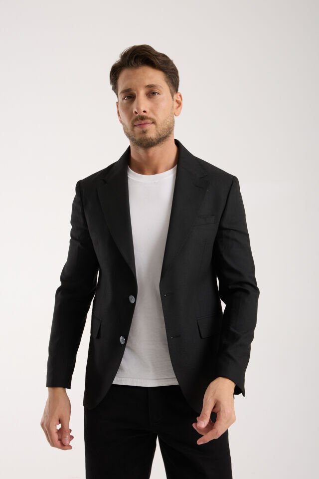 Süet Tek Ceket - Siyah