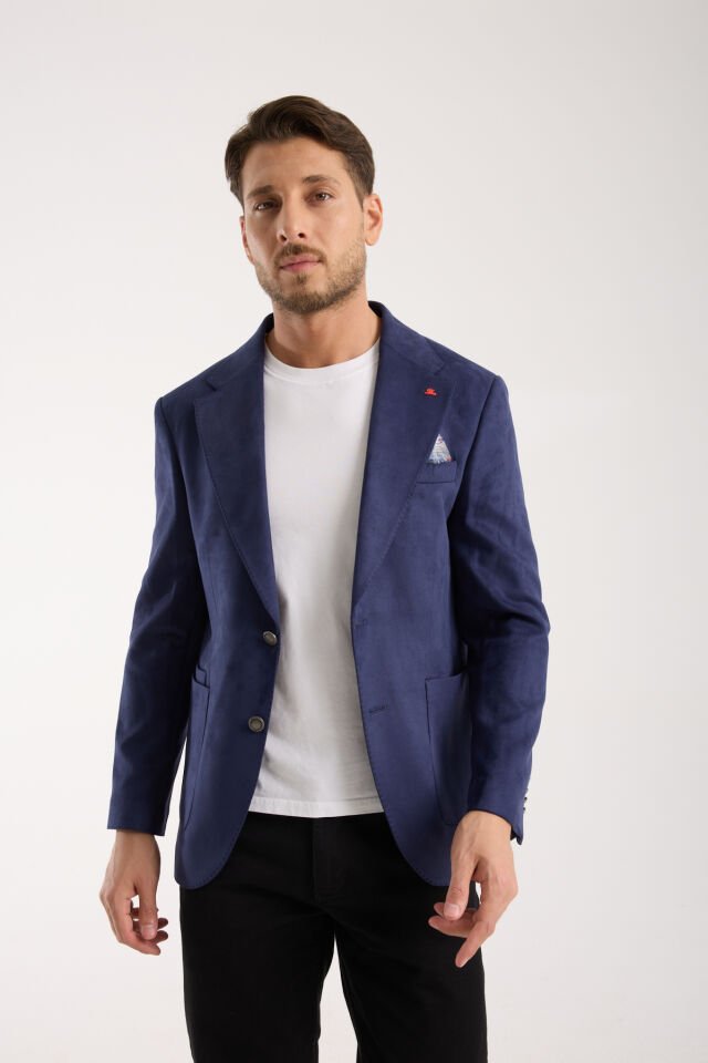 Süet Tek Ceket - Lacivert