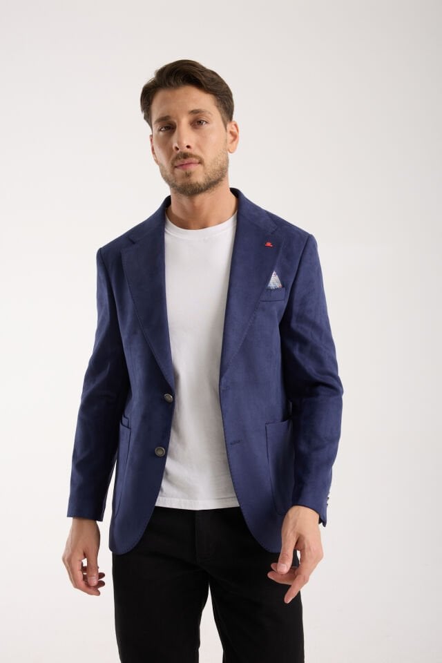 Süet Tek Ceket - Lacivert