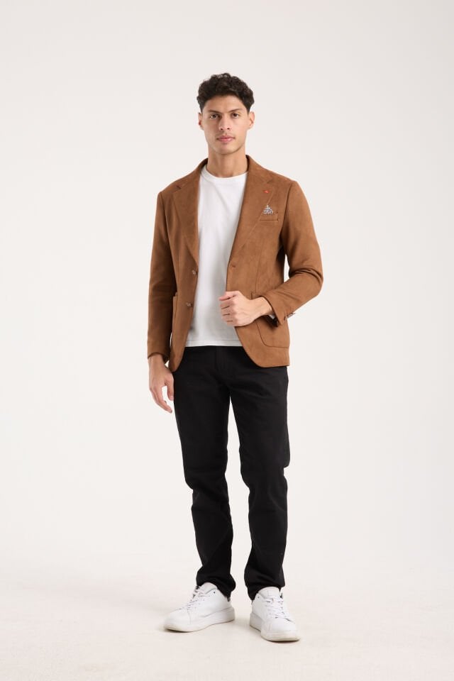 Süet Tek Ceket - Kahverengi