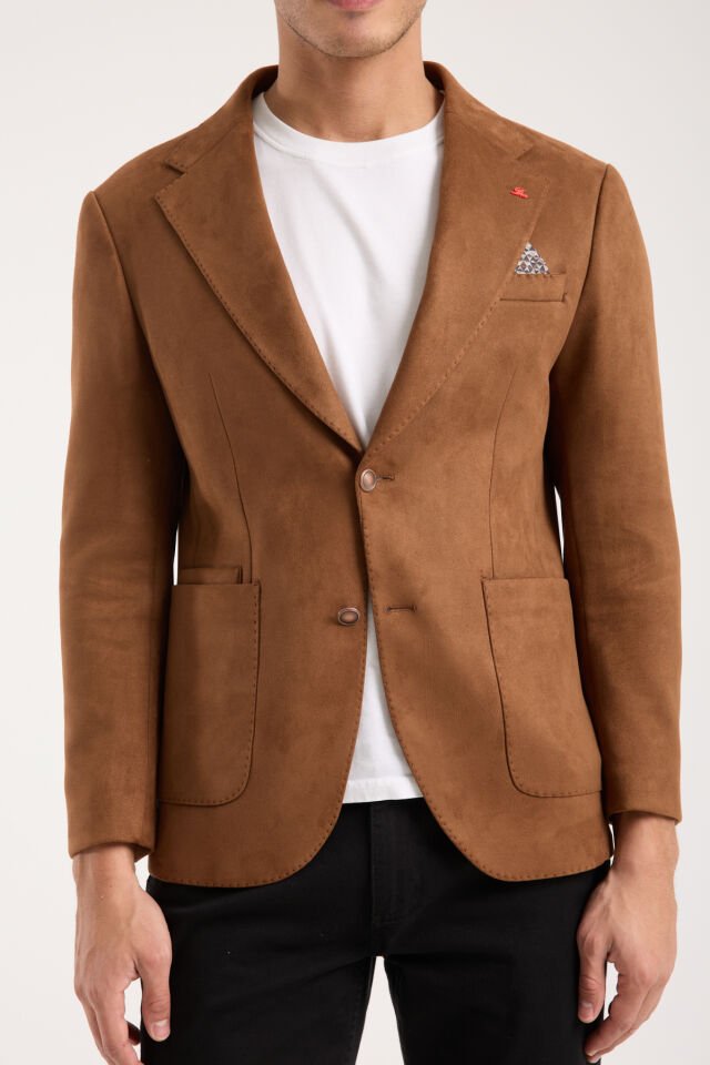 Süet Tek Ceket - Kahverengi