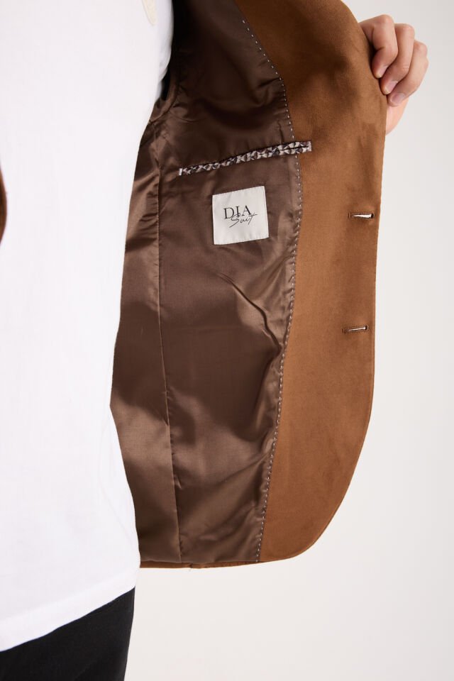 Süet Tek Ceket - Kahverengi