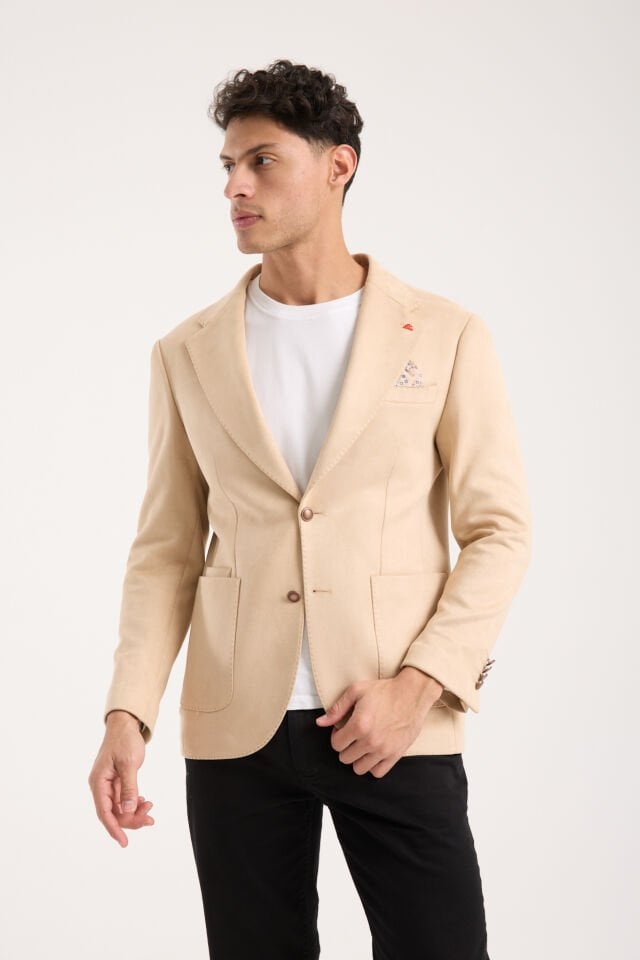 Süet Tek Ceket - Bej