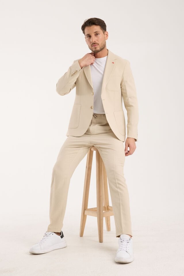 Gofre Takım Elbise - Bej