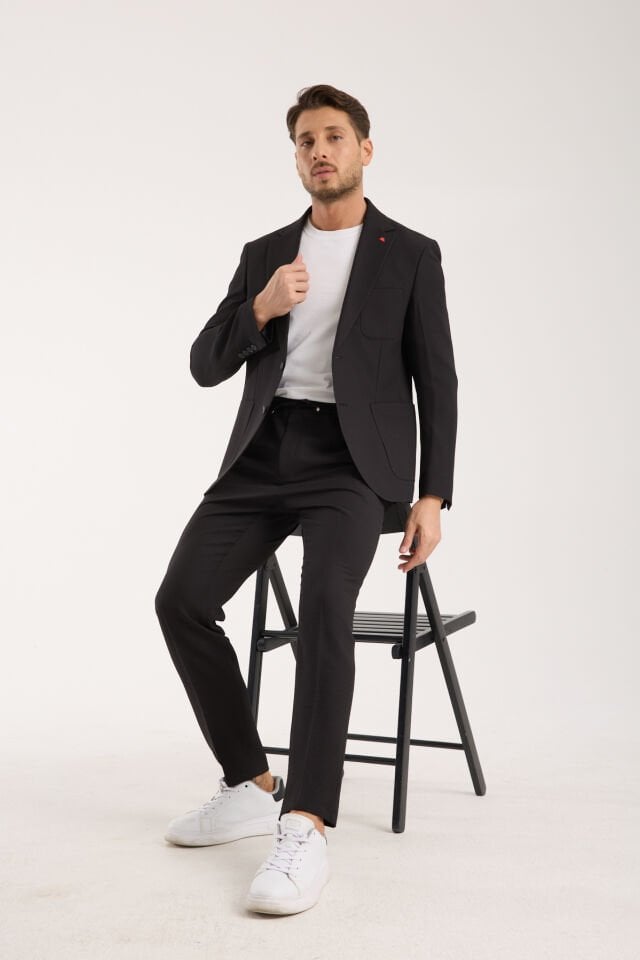 Gofre Takım Elbise - Siyah