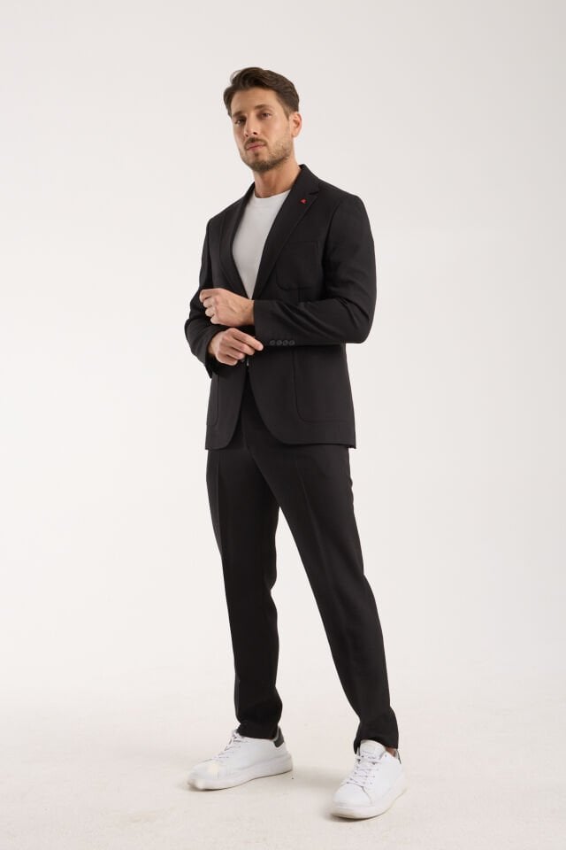 Gofre Takım Elbise - Siyah