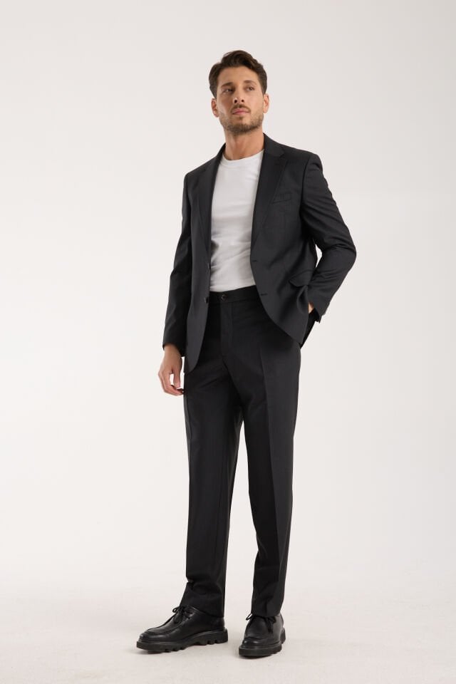 Yünlü Takım Elbise - Çizgili Siyah