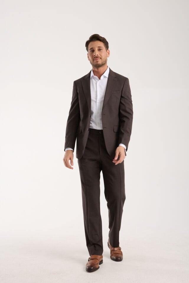 Yünlü Takım Elbise - Kahverengi