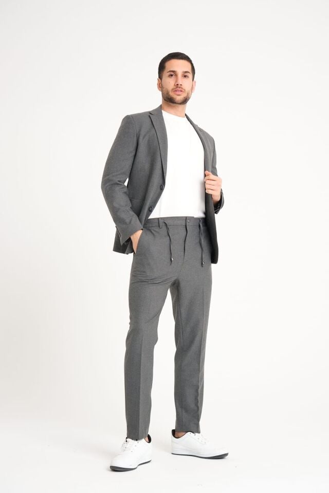 Slim Fit Takım Elbise - Koyu Gri 56 - 6 Drop