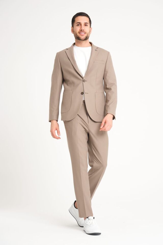 Slim Fit Takım Elbise - Bej 56 - 6 Drop