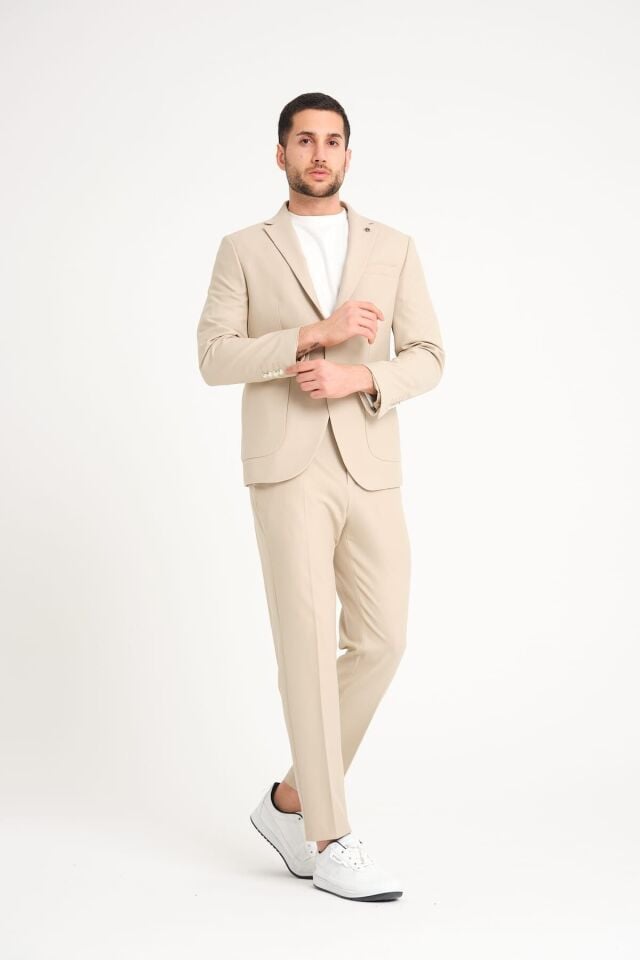 Slim Fit Takım Elbise - Krem 56 - 6 Drop