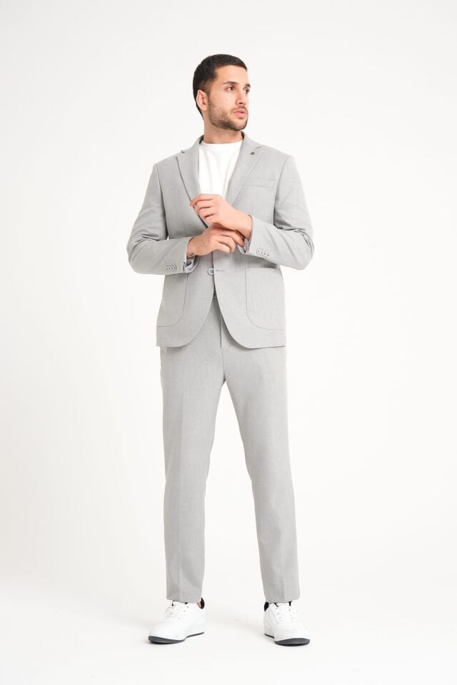 Slim Fit Takım Elbise - Açık Gri 52 - 6 Drop